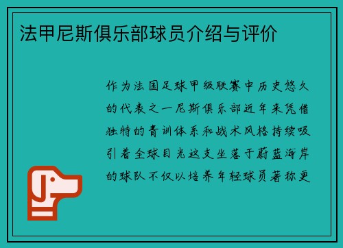 法甲尼斯俱乐部球员介绍与评价