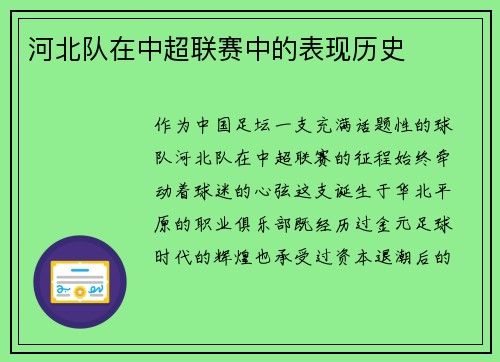 河北队在中超联赛中的表现历史